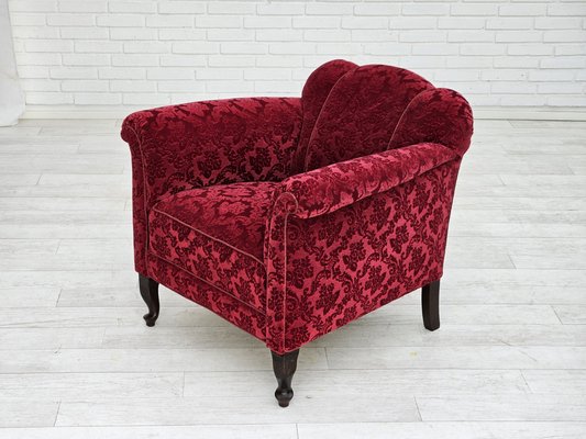 Vintage Danish Lounge Chair in Red Cotton and Wool Fabric, 1950s-TMW-1792979