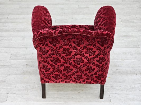 Vintage Danish Lounge Chair in Red Cotton and Wool Fabric, 1950s-TMW-1792979