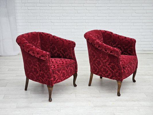 Vintage Danish Lounge Chairs in Red Cotton and Wool Fabric, 1950s, Set of 2-TMW-1792981