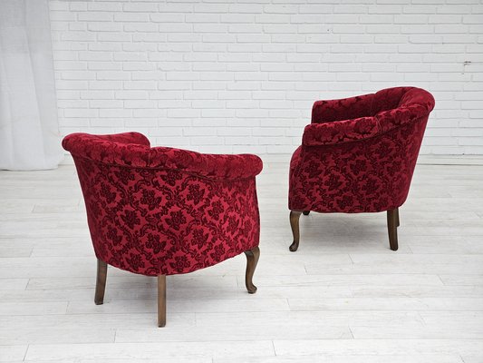 Vintage Danish Lounge Chairs in Red Cotton and Wool Fabric, 1950s, Set of 2-TMW-1792981