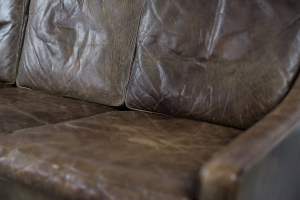 Vintage Danish Modern Brown Leather 3-Seater Sofa, 1950s-ZAA-1095812