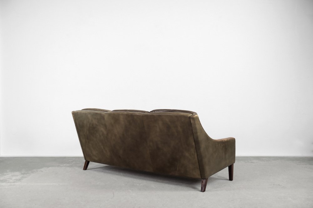 Vintage Danish Modern Brown Leather 3-Seater Sofa, 1950s