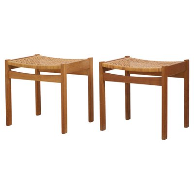 Vintage Danish Oak and Rattan Footstools, Set of 2-MJF-2039456