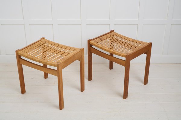 Vintage Danish Oak and Rattan Footstools, Set of 2-MJF-2039456