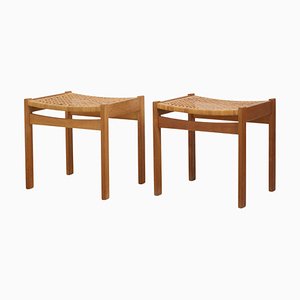 Vintage Danish Oak and Rattan Footstools, Set of 2-MJF-2039456