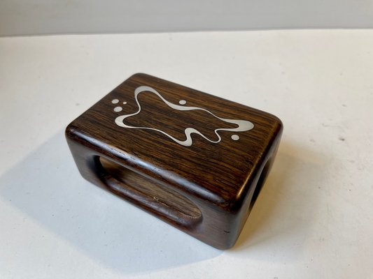 Vintage Danish Rosewood Matchbox Holder with Abstract Silver Inlays by Axel Salomonsen, 1960s-LCR-1397326