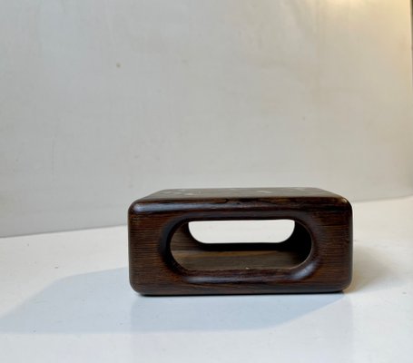 Vintage Danish Rosewood Matchbox Holder with Abstract Silver Inlays by Axel Salomonsen, 1960s-LCR-1397326