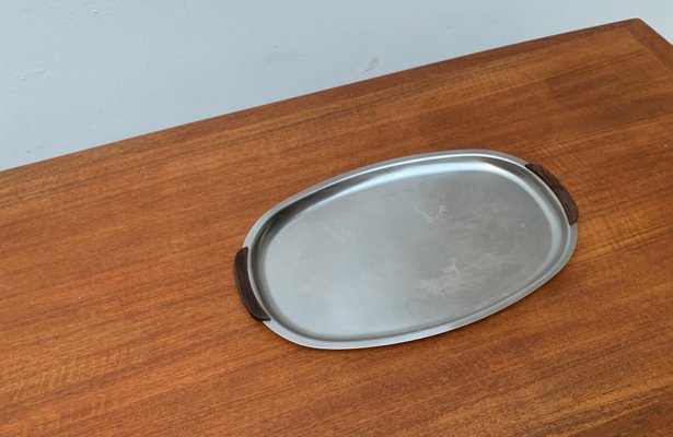 Vintage Danish Stainless Steel and Teak Plate and Bowl, Set of 2-UAH-1050752