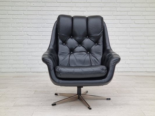 Vintage Danish Swivel Leather Armchair, 1970s-TMW-1404768