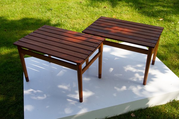 Vintage Danish Teak and Beech Side Tables 1950s, Set of 2-WIX-1397488