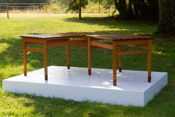 Vintage Danish Teak and Beech Side Tables 1950s, Set of 2-WIX-1397488