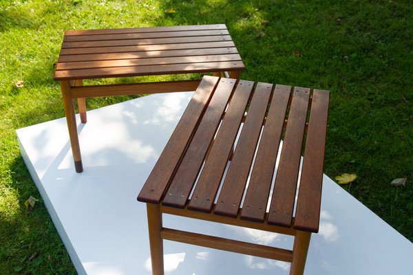 Vintage Danish Teak and Beech Side Tables 1950s, Set of 2-WIX-1397488