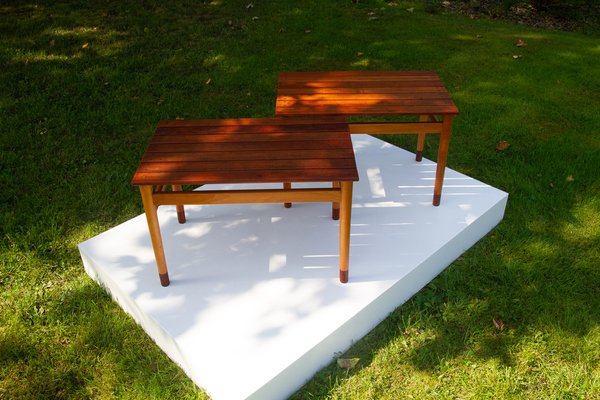 Vintage Danish Teak and Beech Side Tables 1950s, Set of 2-WIX-1397488