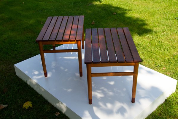 Vintage Danish Teak and Beech Side Tables 1950s, Set of 2-WIX-1397488