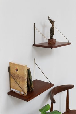 Vintage Danish Teak and Brass Floating Shelves, 1960s, Set of 2-WIX-2036866