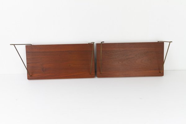 Vintage Danish Teak and Brass Floating Shelves, 1960s, Set of 2-WIX-2036866