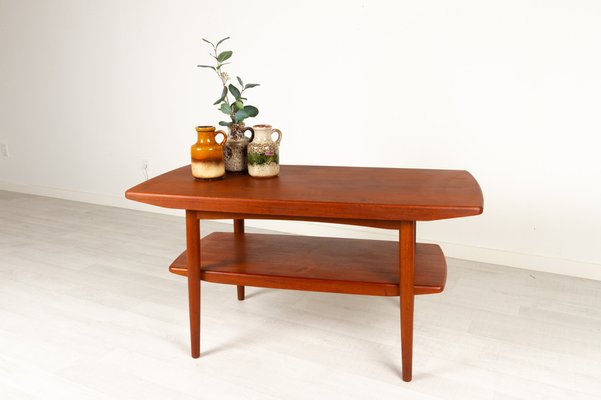 Vintage Danish Teak Coffee Table with Shelf, 1960s-WIX-953375