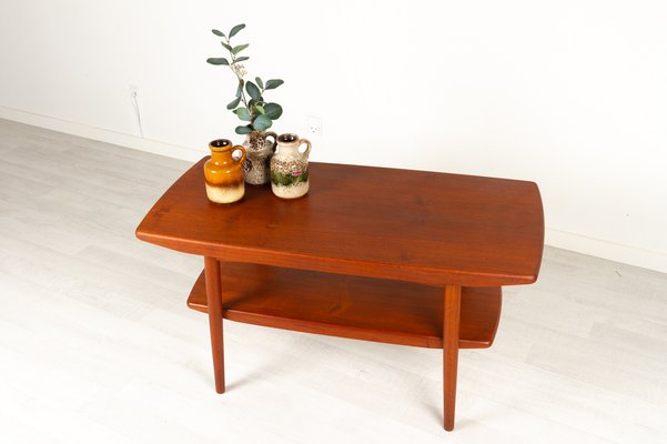 Vintage Danish Teak Coffee Table with Shelf, 1960s-WIX-953375