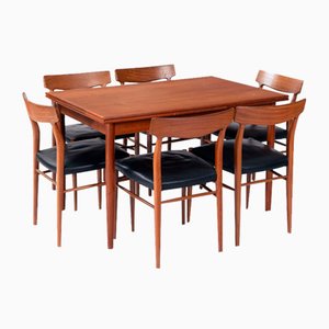 Vintage Danish Teak Dining Table & Chairs, Set of 7-NQU-1759592