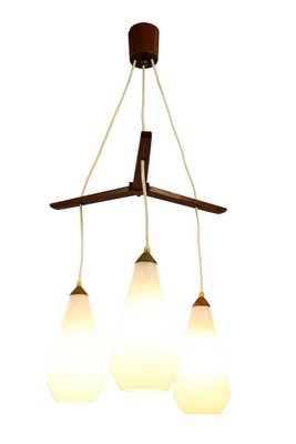 Vintage Danish Teak Glass Cascade Pendant Lamp, 1960s-FUP-716332