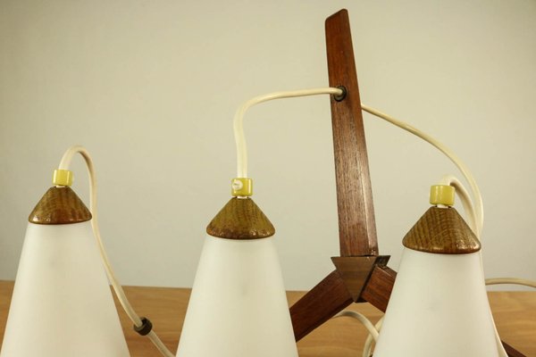 Vintage Danish Teak Glass Cascade Pendant Lamp, 1960s-FUP-716332