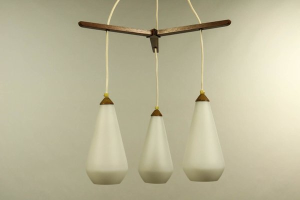 Vintage Danish Teak Glass Cascade Pendant Lamp, 1960s-FUP-716332