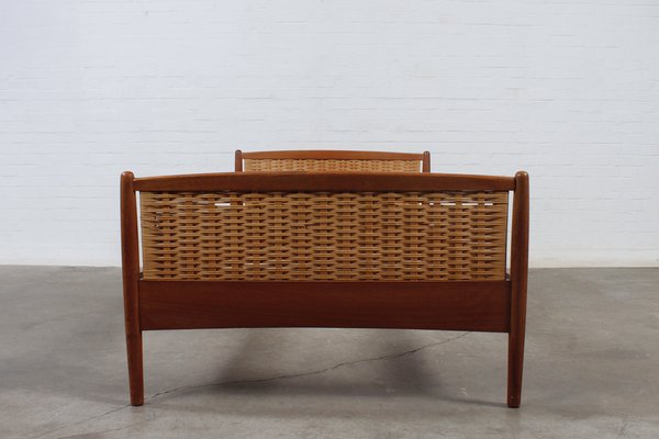 Vintage Danish Teak Rattan Bed, 1960s-VME-1752349