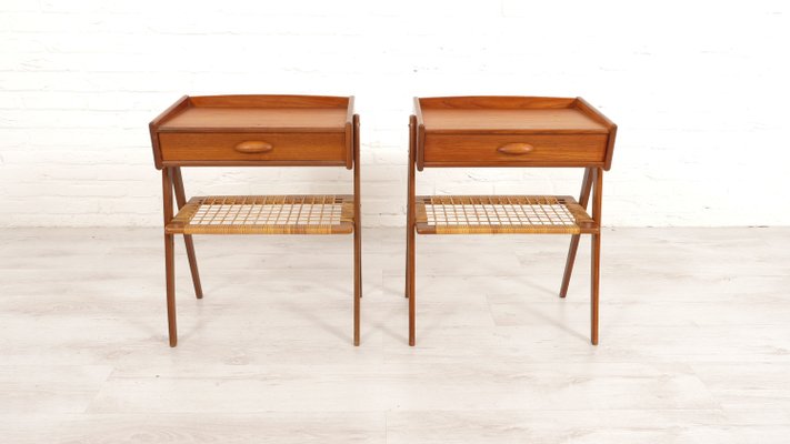 Vintage Danish Teak & Rattan Bedside Tables, Set of 2-HPM-2031520