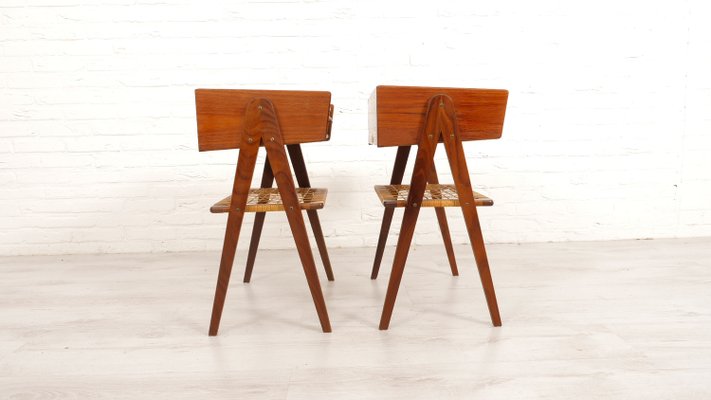 Vintage Danish Teak & Rattan Bedside Tables, Set of 2-HPM-2031520