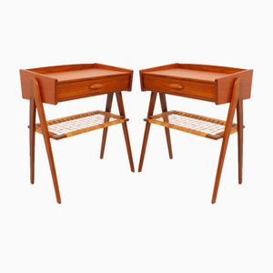 Vintage Danish Teak & Rattan Bedside Tables, Set of 2-HPM-2031520