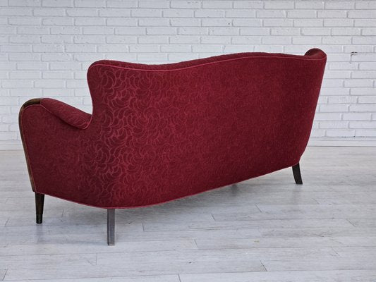 Vintage Danish Three-Seater Sofa in Red Cotton and Beech Wood, 1960s-TMW-1798949