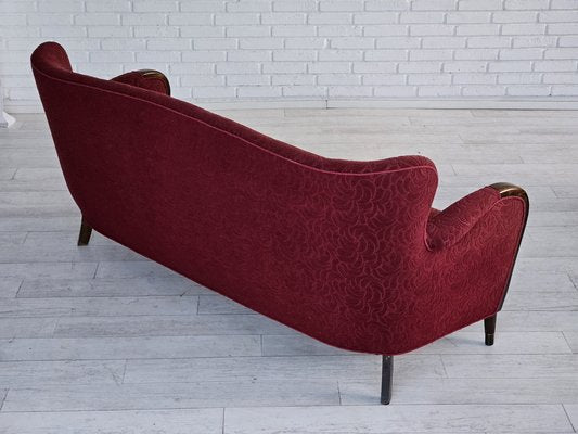 Vintage Danish Three-Seater Sofa in Red Cotton and Beech Wood, 1960s-TMW-1798949