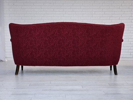 Vintage Danish Three-Seater Sofa in Red Cotton and Beech Wood, 1960s-TMW-1798949