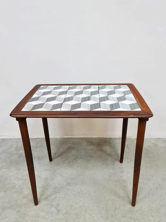 Vintage Danish Tile Coffee Table in the style of Escher, 1970s