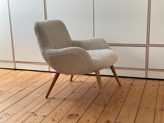 Vintage Danish White Bouclé Lounge Chair, 1950s-WSA-1342938