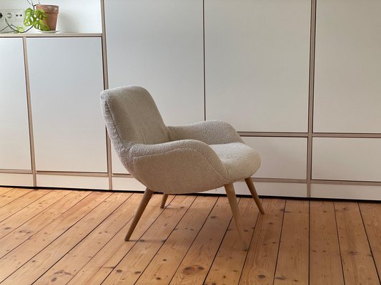 Vintage Danish White Bouclé Lounge Chair, 1950s-WSA-1342938