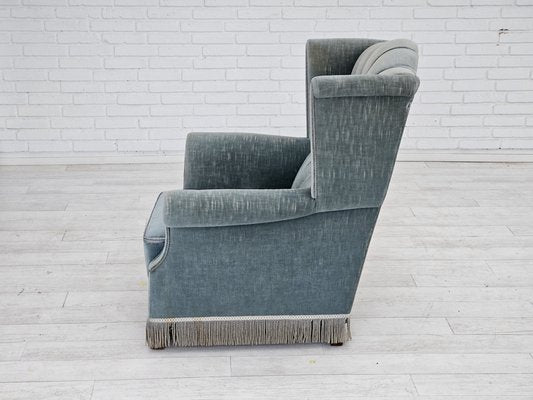 Vintage Danish Wingback Armchair in Light Blue Velour, 1950s-TMW-1768645