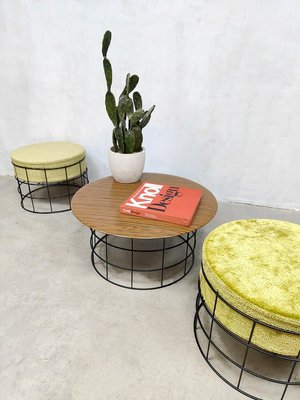 Vintage Danish Wire Stools and Coffee Table by Verner Panton, Set of 3-BW-1359498