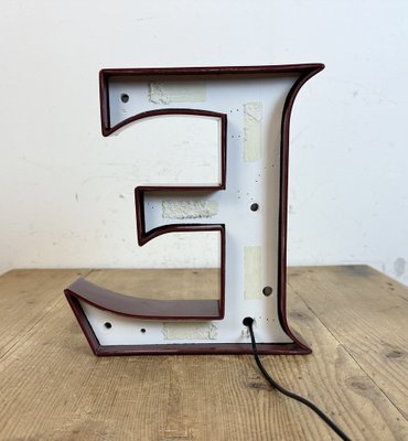 Vintage Dark Red Illuminated Letter E, 1980s-CGF-1747338