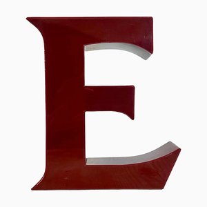 Vintage Dark Red Illuminated Letter E, 1980s-CGF-1747338