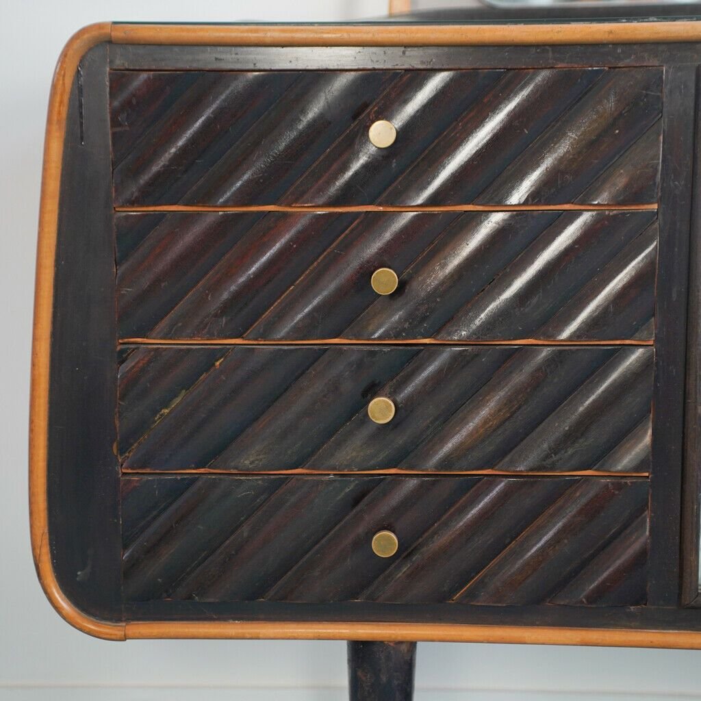 Vintage Dark Wood and Glass Mobile Sideboard, 1950s