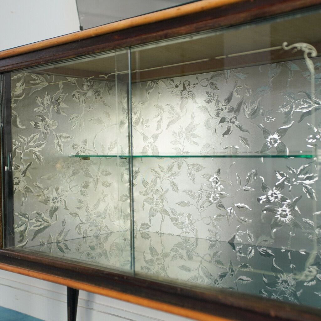 Vintage Dark Wood and Glass Mobile Sideboard, 1950s