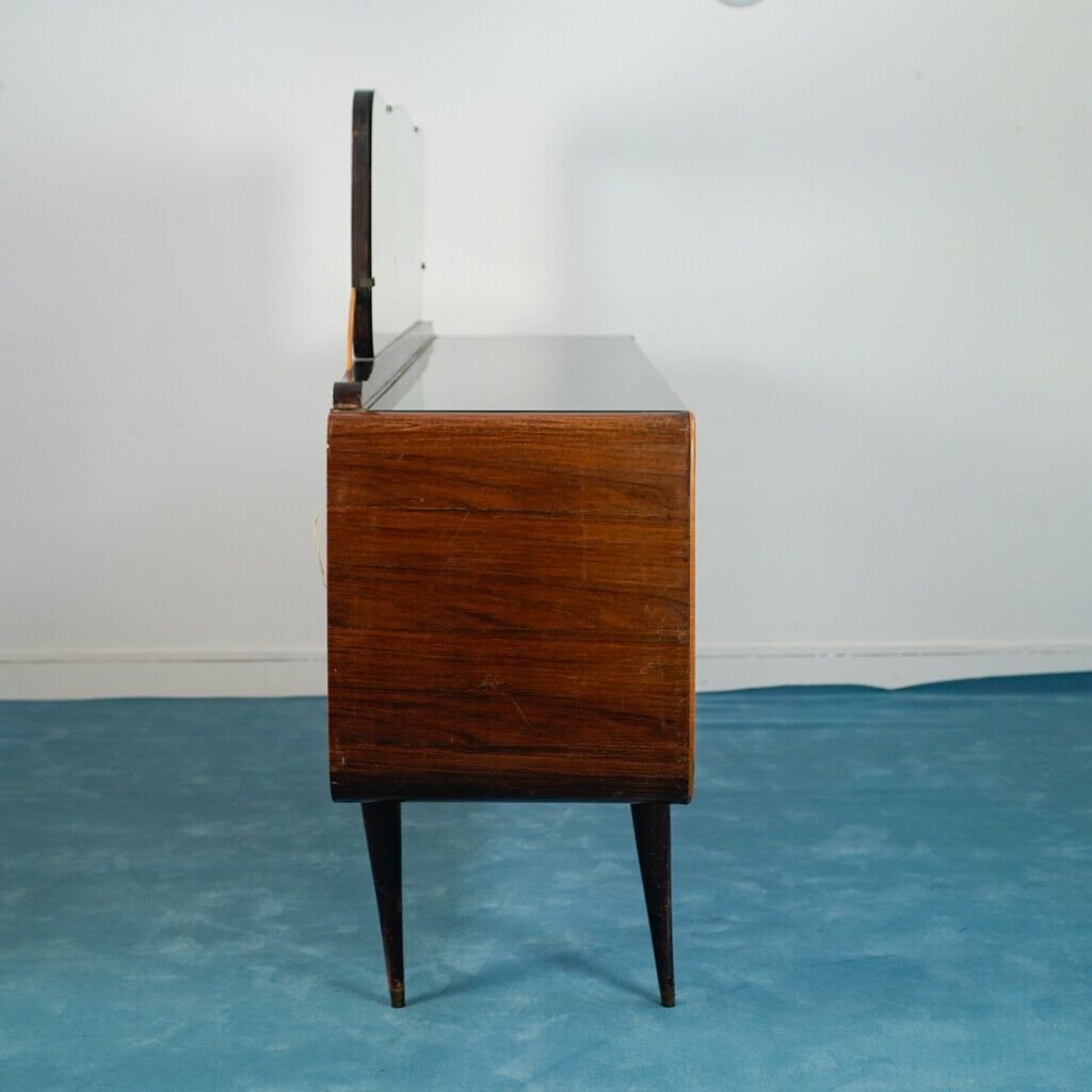 Vintage Dark Wood and Glass Mobile Sideboard, 1950s