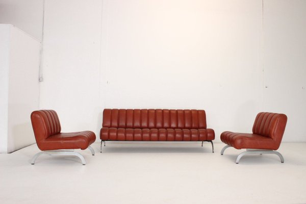 Vintage Daybed and Chairs in Leather, Set of 3-VGV-2023532