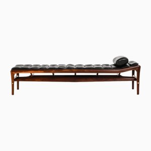 Vintage Daybed in Rosewood with Nylon Strings and Black Leather by Helge Vestergaard Jensen, 1960s-SC-2027260