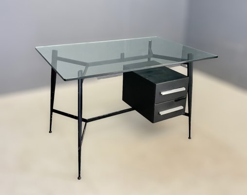 Vintage Desk in Glass and Metal, 1970s-IEW-1388817