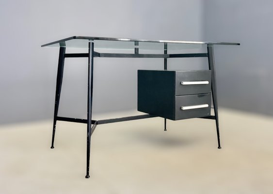 Vintage Desk in Glass and Metal, 1970s-IEW-1388817