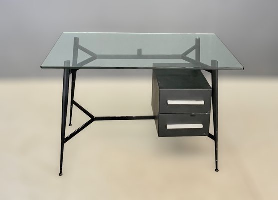 Vintage Desk in Glass and Metal, 1970s-IEW-1388817