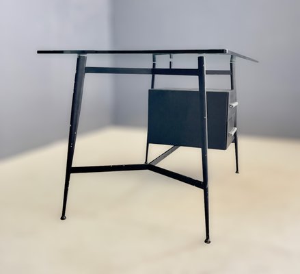 Vintage Desk in Glass and Metal, 1970s-IEW-1388817