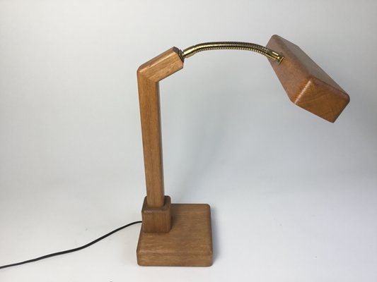 Vintage Desk Lamp in Wood with a Gooseneck from Kk Crèation, 1970s-FPY-2026994